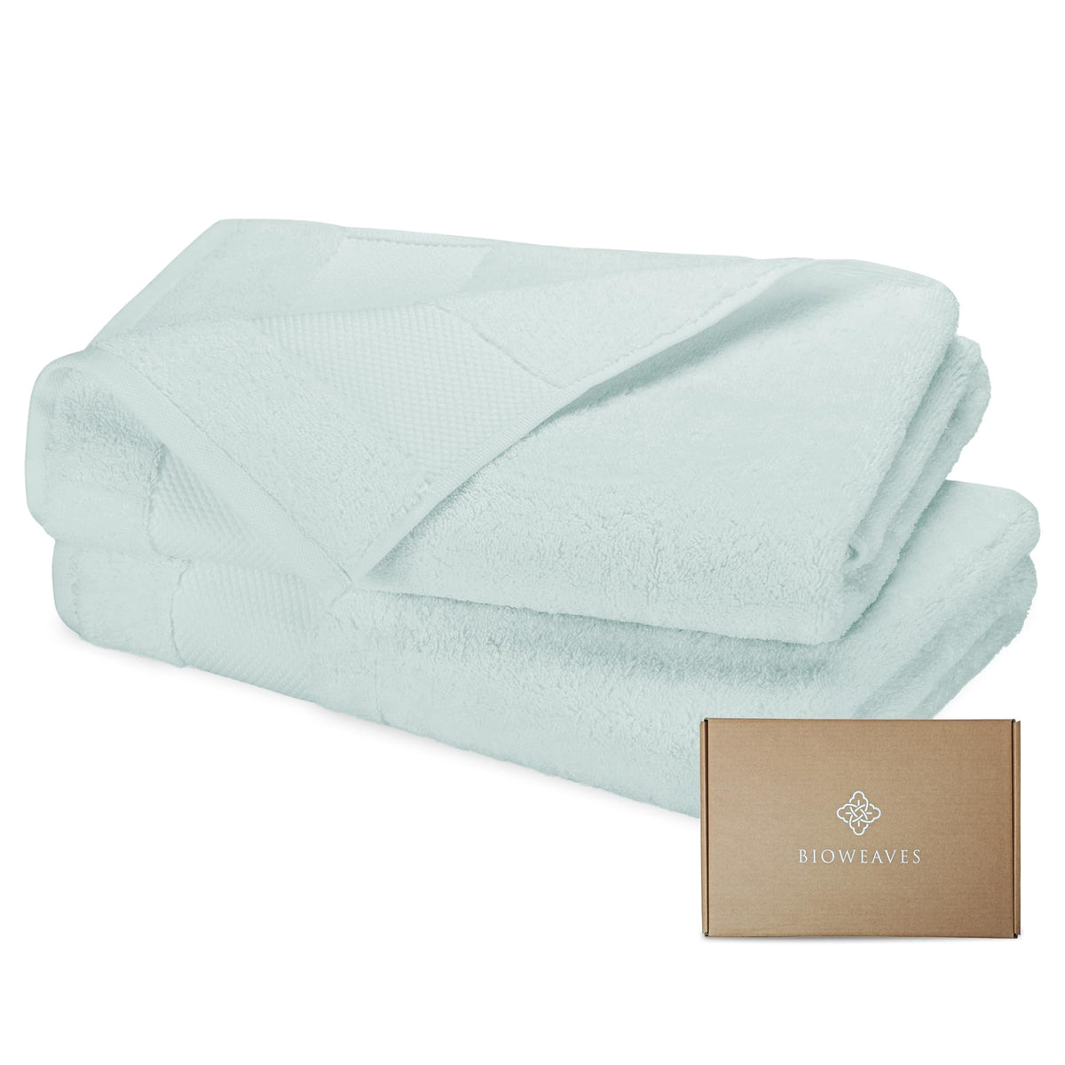 BIOWEAVES 100% Organic Cotton 700 GSM Plush Bath Towels 30" x 58" GOTS Certified - White, Pack of 2