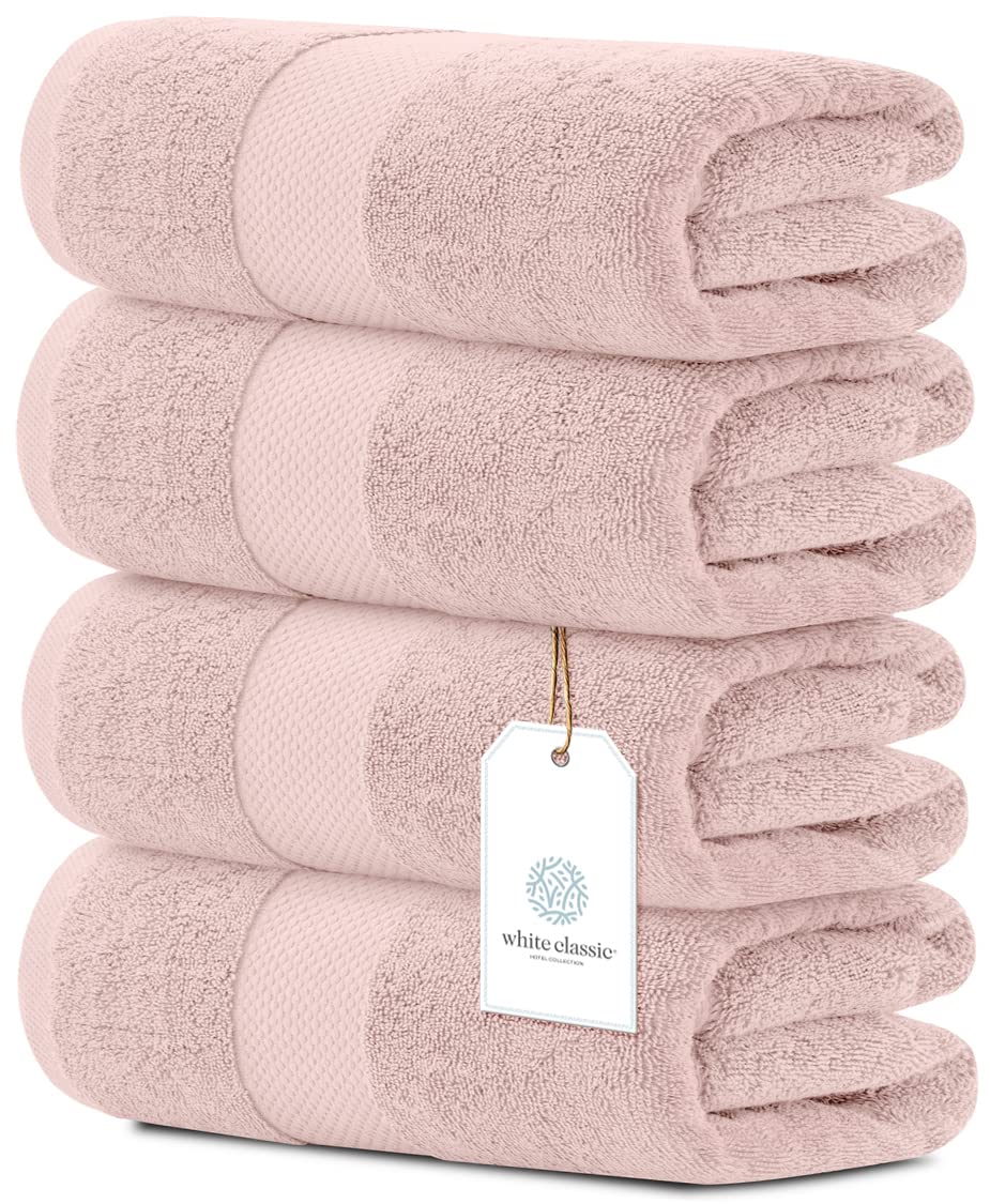 White Classic Luxury White Bath Towels - 4 Pack, 100% Turkish Cotton, 27x54