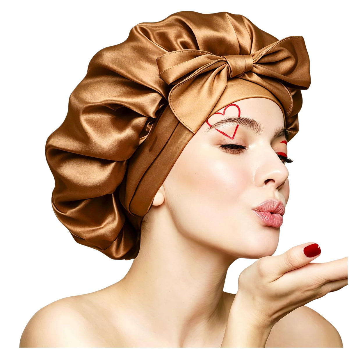 Silk Bonnet for Sleeping Women, Ajustable Hair Bonnet for Curly Hair with Tie Band Shower Caps Pink，Large