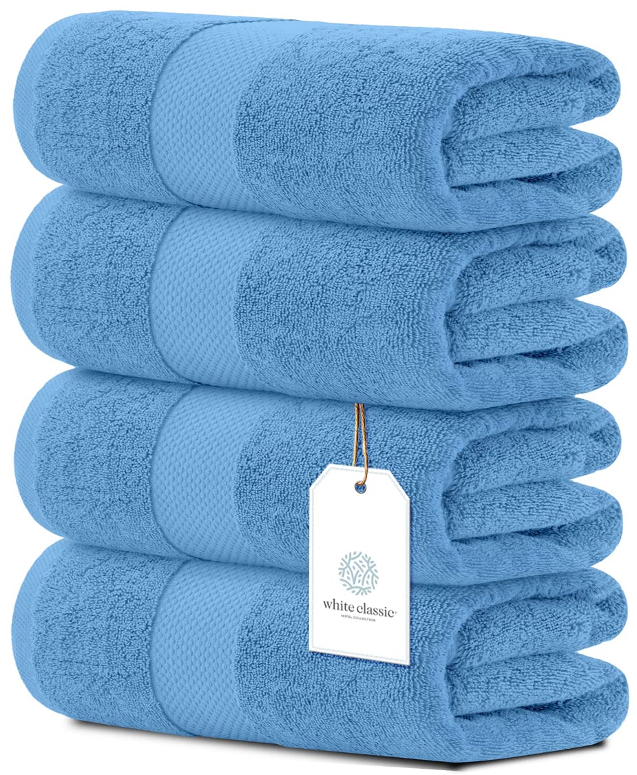 White Classic Luxury White Bath Towels - 4 Pack, 100% Turkish Cotton, 27x54