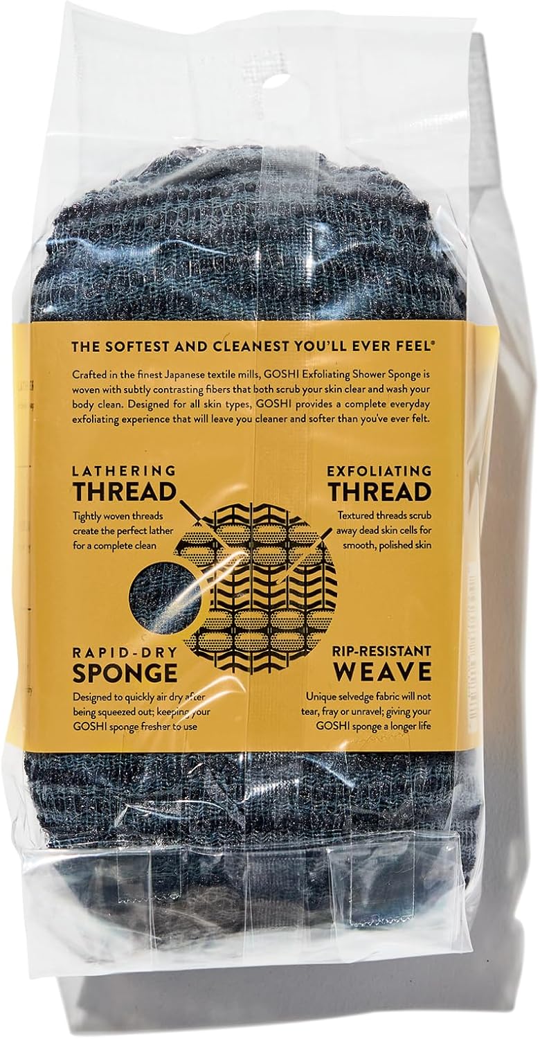 Goshi Exfoliating Shower Sponge- Grey, Rapid-Drying, Rip Resistant