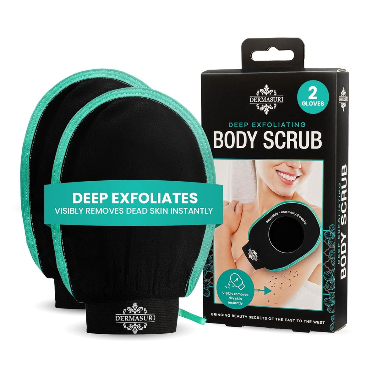 Dermasuri Exfoliating Body Scrubber Glove, Exfoliating Glove, Black (2 Pk)