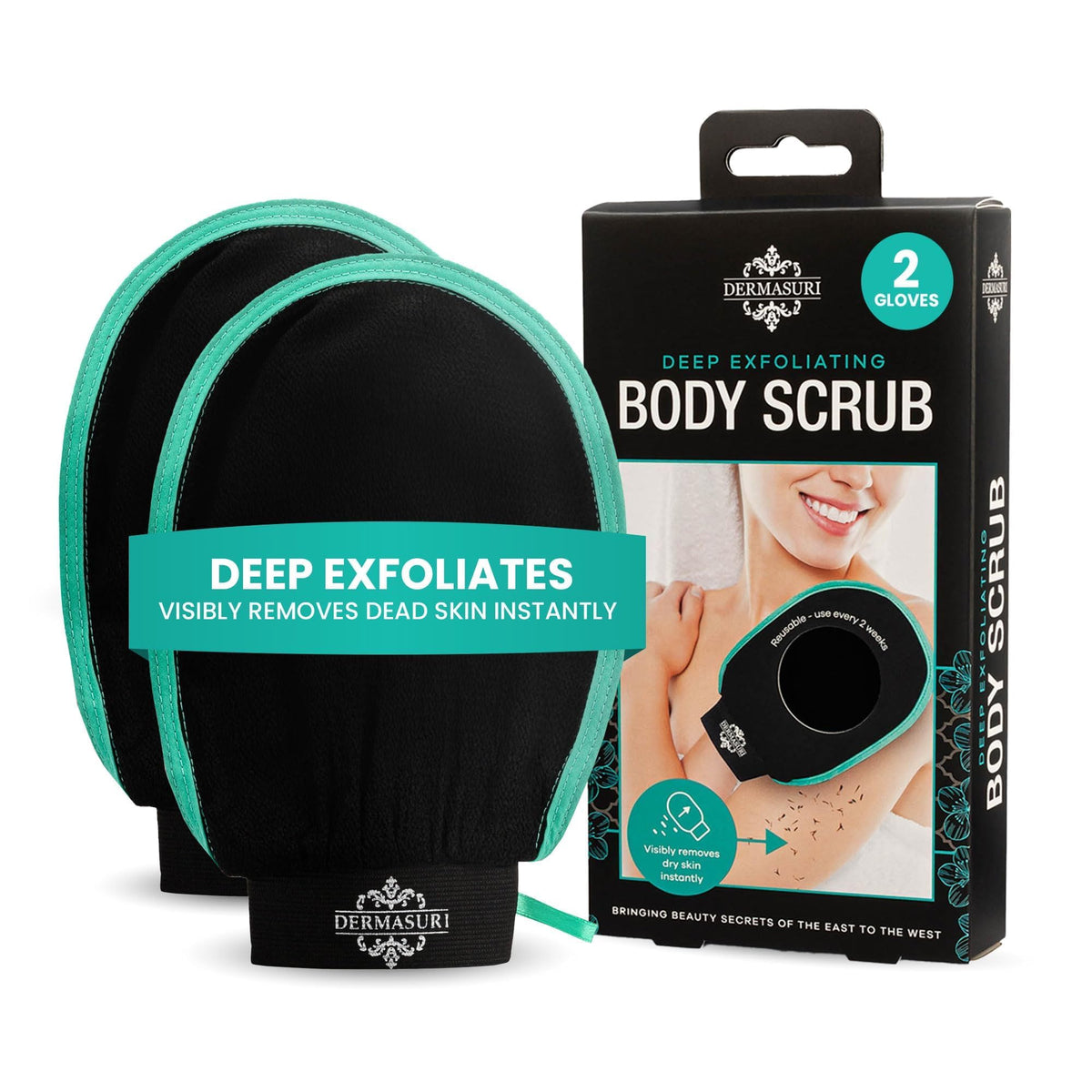 Dermasuri Exfoliating Body Scrubber Glove, Exfoliating Glove, Teal (1 Pack)