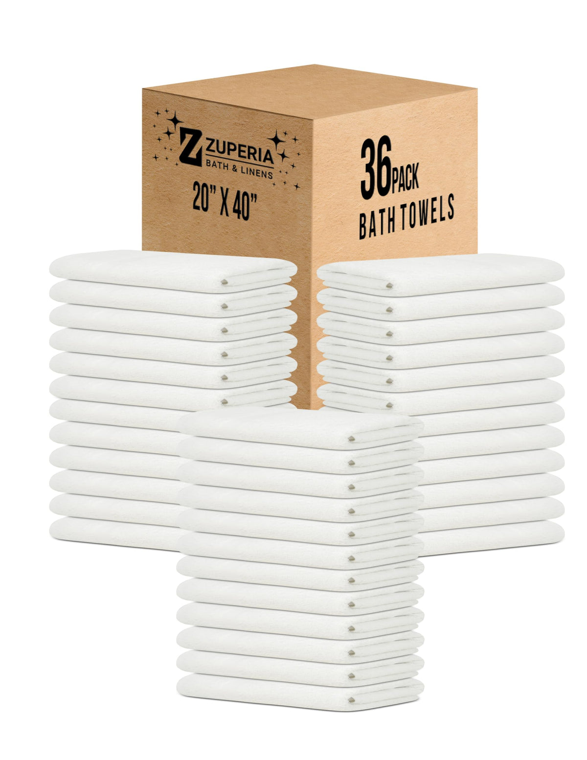 ZUPERIA White Bath Towels Bulk 12 Pack (24 x 48 Inches) - 100% Cotton Economy Light Weight Towels for Commercial Use - Quick Dry, Ultra-Soft, and Absorbent Bulk Towels