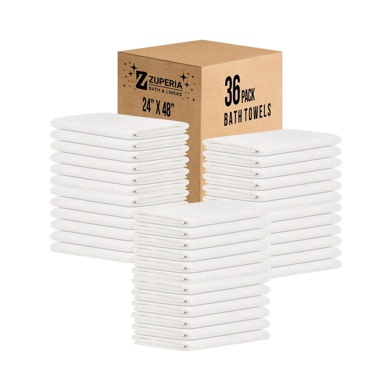 ZUPERIA White Bath Towels Bulk 12 Pack (24 x 48 Inches) - 100% Cotton Economy Light Weight Towels for Commercial Use - Quick Dry, Ultra-Soft, and Absorbent Bulk Towels