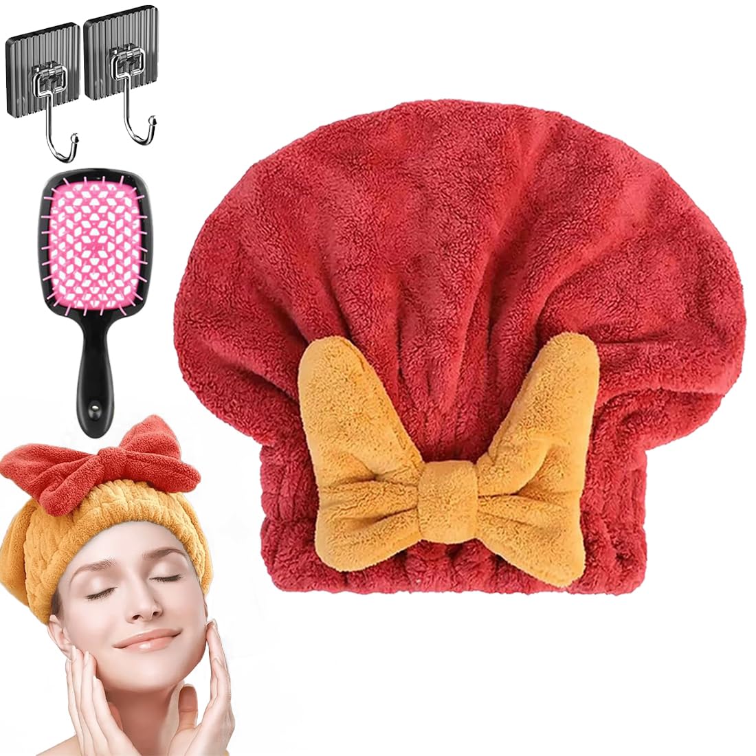 New Super Absorbent Hair Towel Wrap for Wet Hair, Microfiber Super Absorbent Hair Towel Wrap, Soft Absorbent Quick Drying Cap with Bow-Knot, Make Your Hair Smoother and shinier (2Pcs-A)