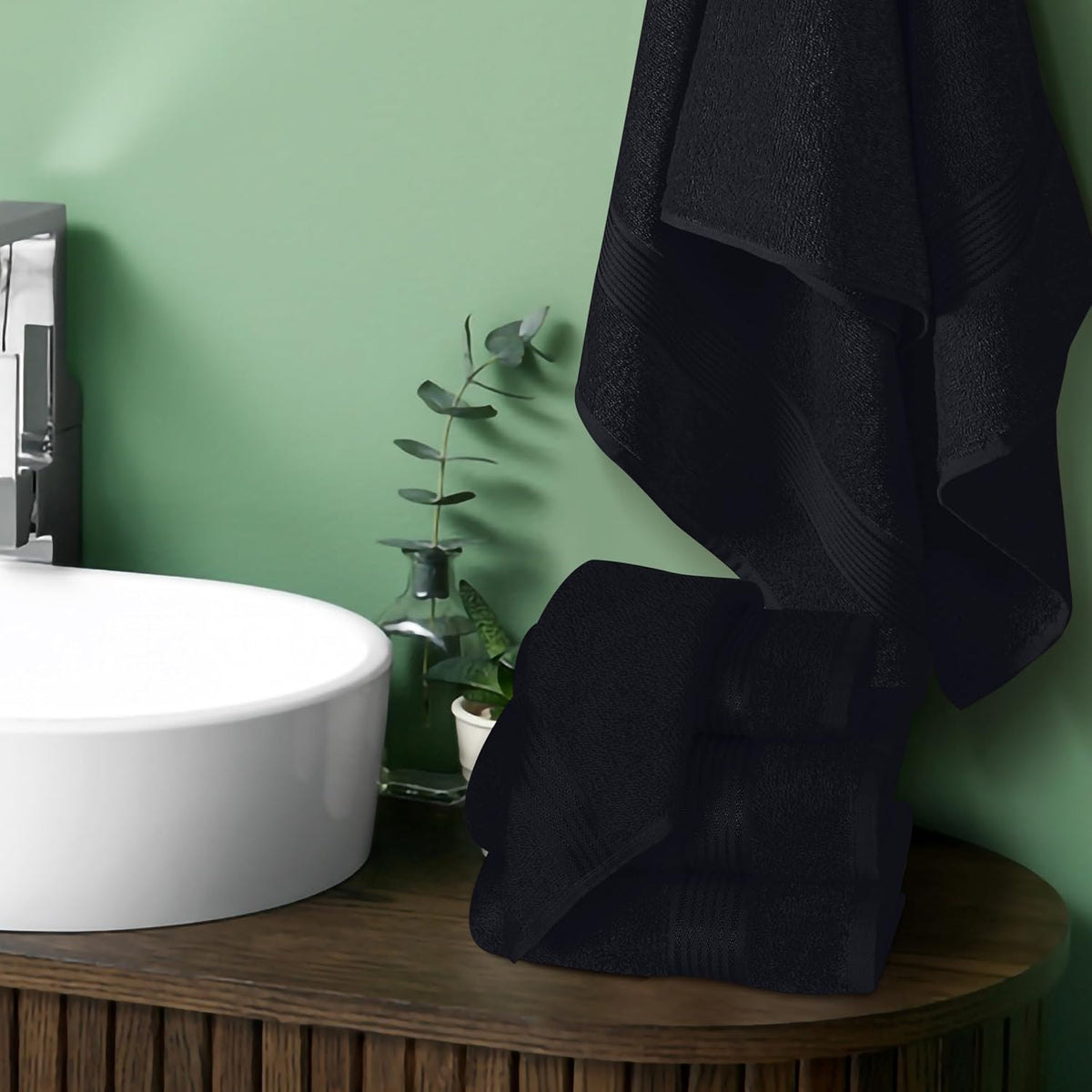Belizzi Home Ultra Soft 6 Pack Cotton Towel Set, Contains 2 Bath Towels 28x55 inch, 2 Hand Towels 16x24 inch & 2 Wash Coths 12x12 inch, Ideal for Everyday use, Compact & Lightweight - Black