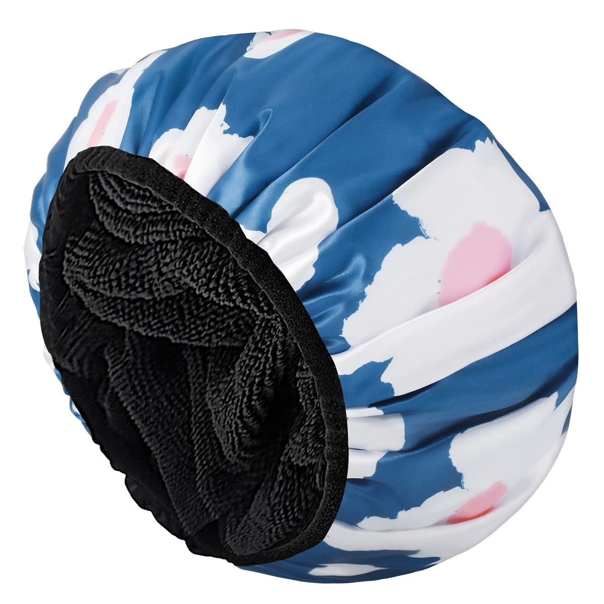 Aquior Shower Cap,Terry Lined Shower Cap for Women Reusable, Triple Layer Waterproof Bath Cap, Extra Large for Women Long Hair(Black)