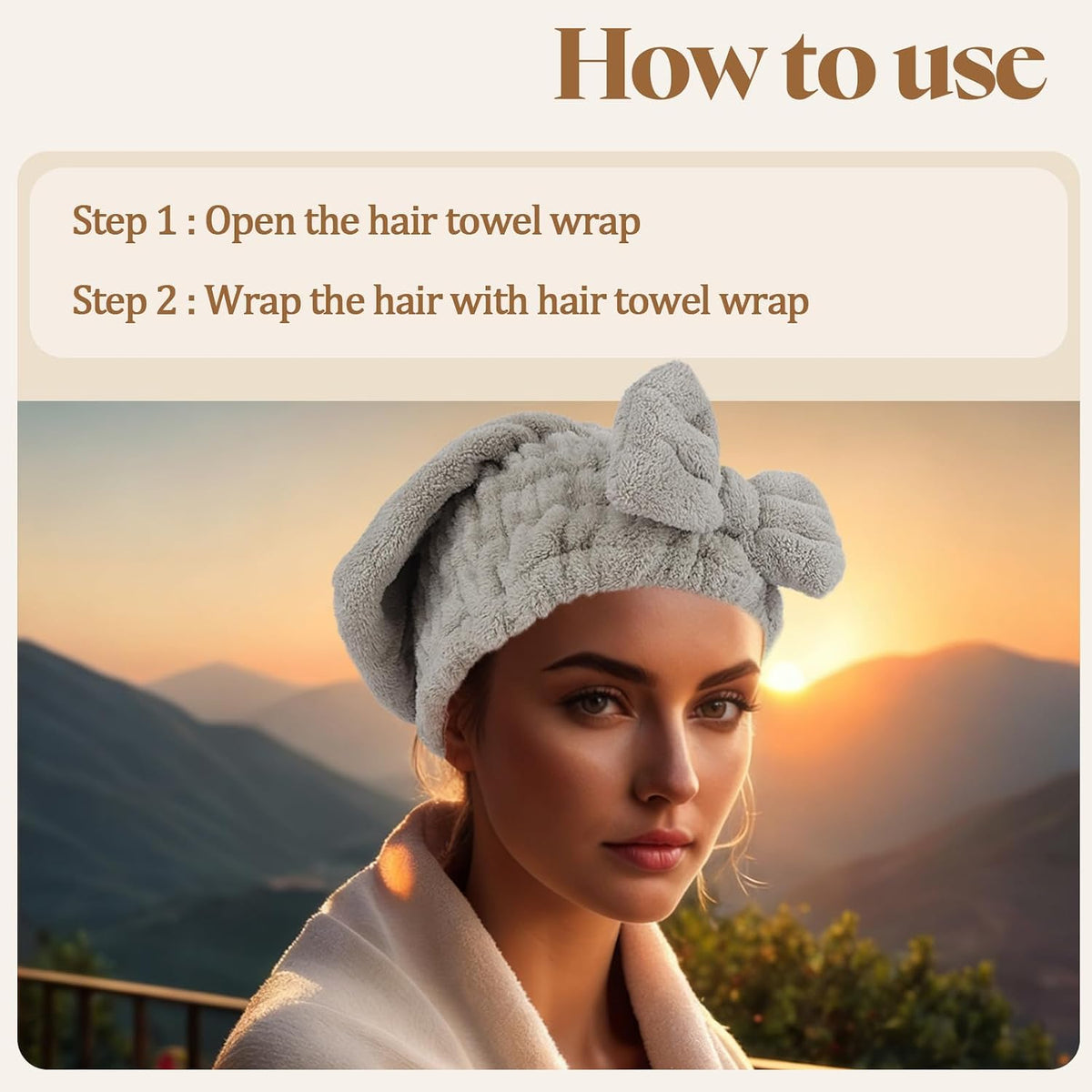 2Pcs Shower Cap Hair Towel Wrap for Women Ultra Absorbent Microfiber Hair Drying Caps with Cute Bow, Soft Plush Hair Towel Wraps for Women Girls (White&Gray)