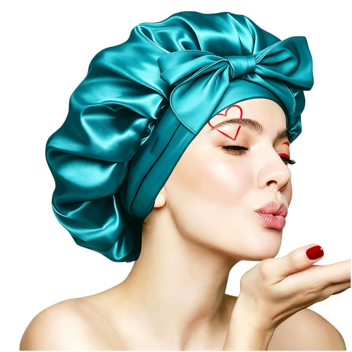 Silk Bonnet for Sleeping Women, Ajustable Hair Bonnet for Curly Hair with Tie Band Shower Caps Pink，Large