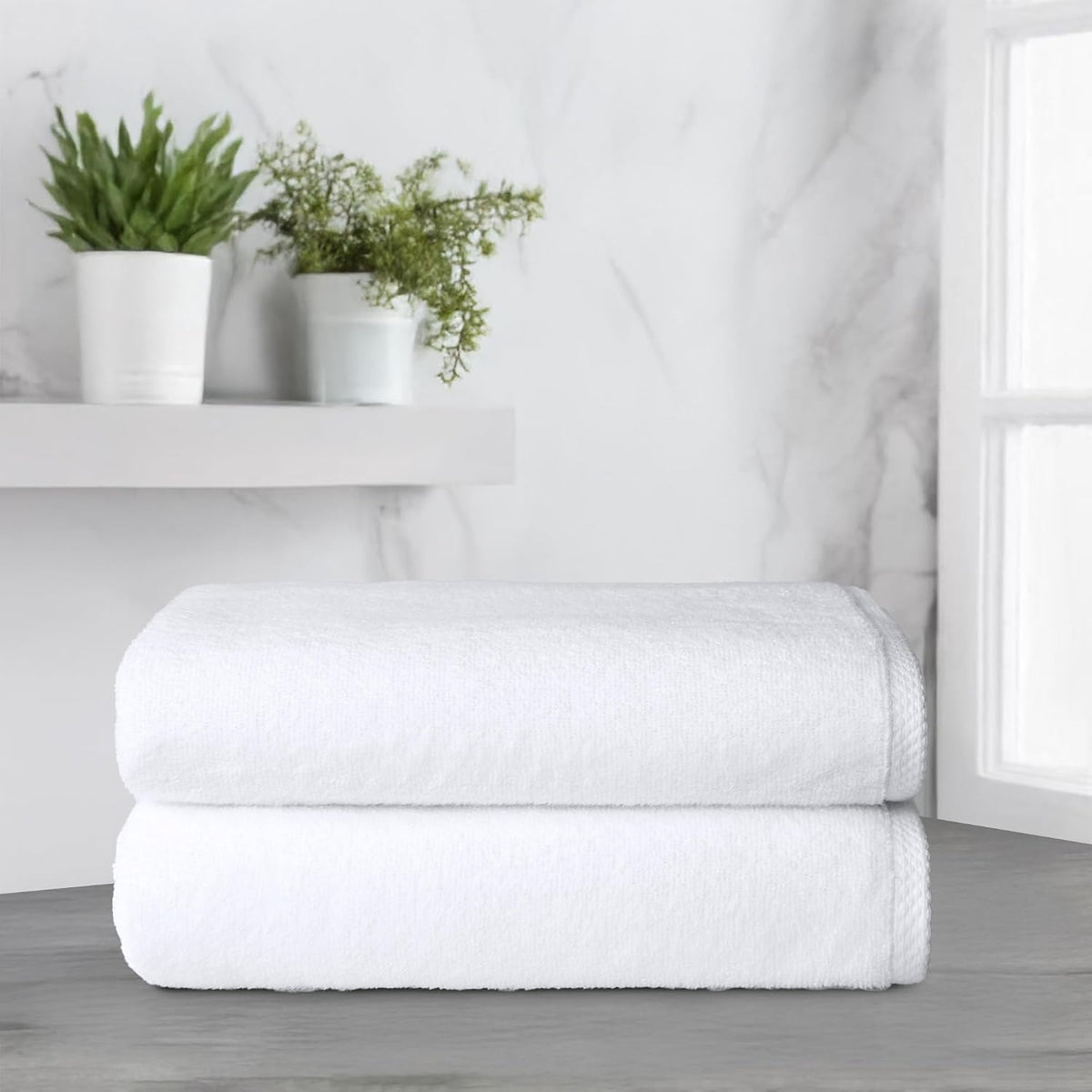 Amazon Basics 2-Piece Quick-Dry Oversize Bath Towel, 100% Cotton, 54" x 30", White