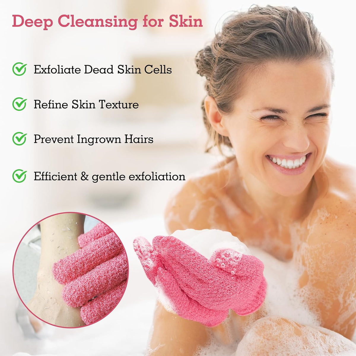 Evridwear Exfoliating Glove for Shower Bath, Body Wash Loofah Gloves Women