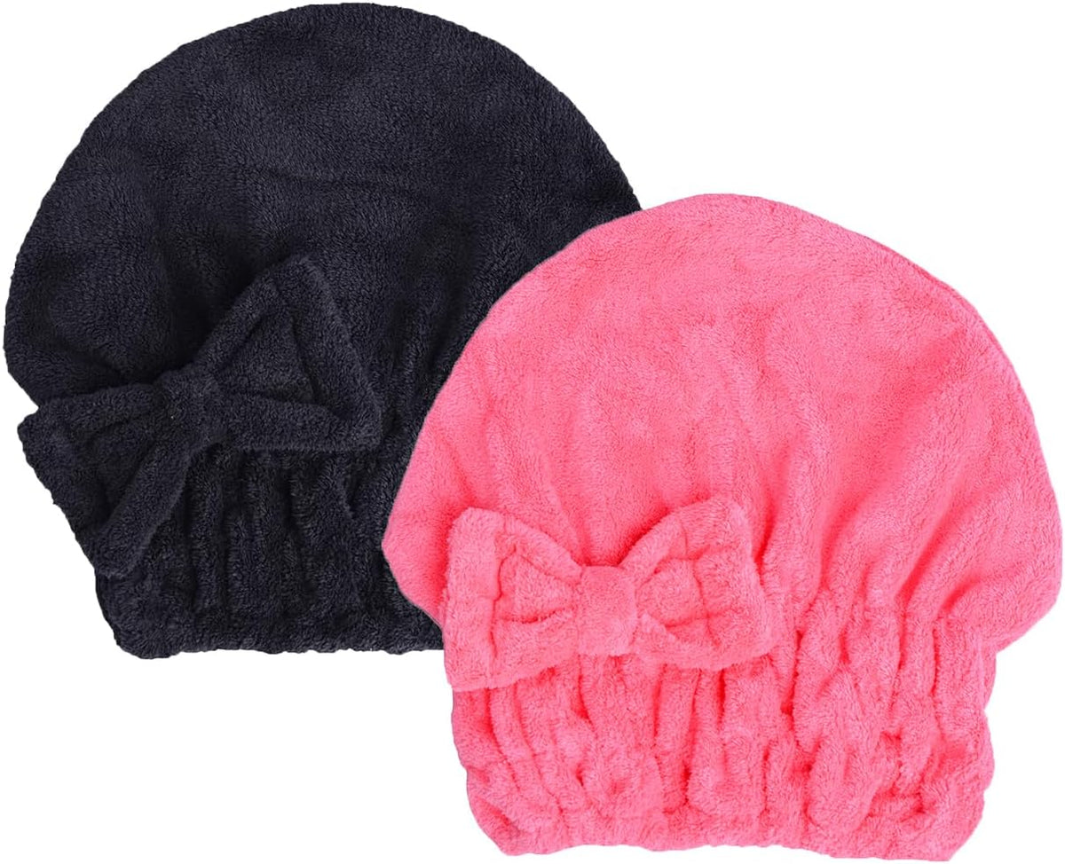 HOPESHINE Microfiber Hair Towel Cap for Women Wet Short or Long Curly Hair Super Absorbent Turbans Anti Frizz Great Gift for Women and Girls (Black, 1)