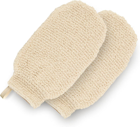 GUARD&MARINE Natural Shower Mitts - Hemp Bath Gloves for Skin Exfoliation, Mitt Washcloth for Body Scrub and Cleansing - Soft Loofah for Men and Women - Set of 2 Wash Mittens