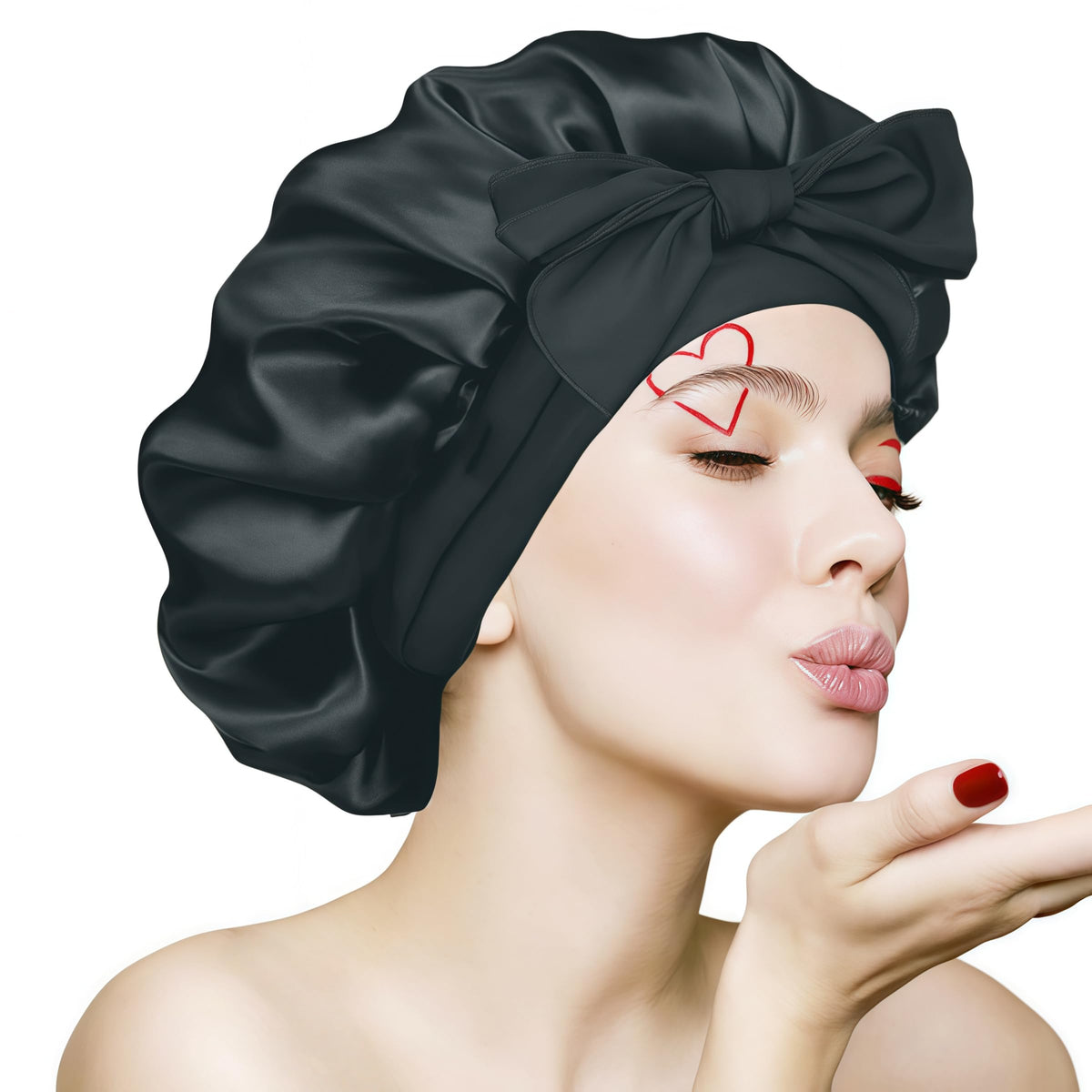 Silk Bonnet for Sleeping Women, Ajustable Hair Bonnet for Curly Hair with Tie Band Shower Caps Pink，Large