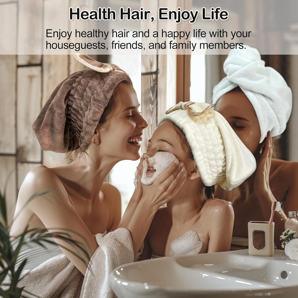 Jseng Microfiber Hair Towel Caps for Women with Cute Bowtie, 2Packs Fast Drying Hair Towel Caps for Curly Long Wet Hair Anti Frizz