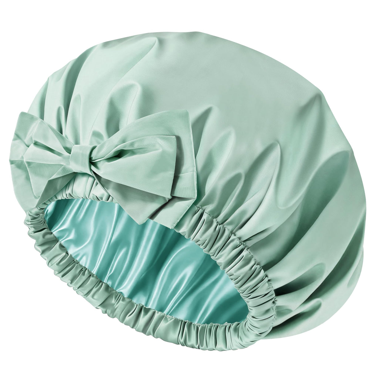 Shower Cap for Women, Large Waterproof Reusable Hair Cap with Bow