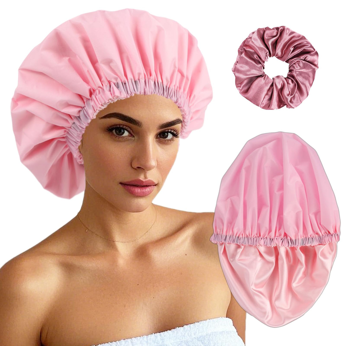 Satin Lined Shower Cap for Men Shower Caps for Women Reusable Waterproof