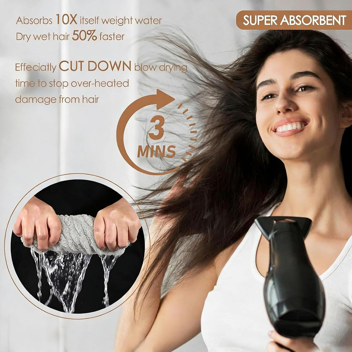 Microfiber hair drying cap,Two-piece set of extra-thick hair drying caps
