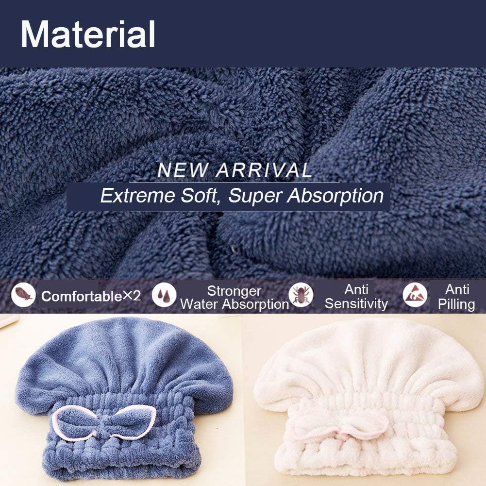 Jseng 3PC Microfiber Hair Towel Caps, Extreme Soft & Ultra Absorbent, Fast Drying Hair Drying Caps Towel Turban Wrap for Wet Hair Women