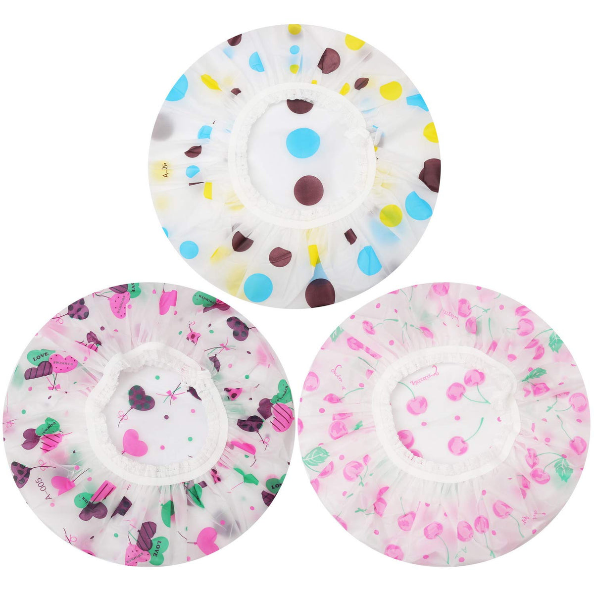 Shower Cap, 3 Pcs Waterproof Reusable Shower Caps Bath Hair Hat