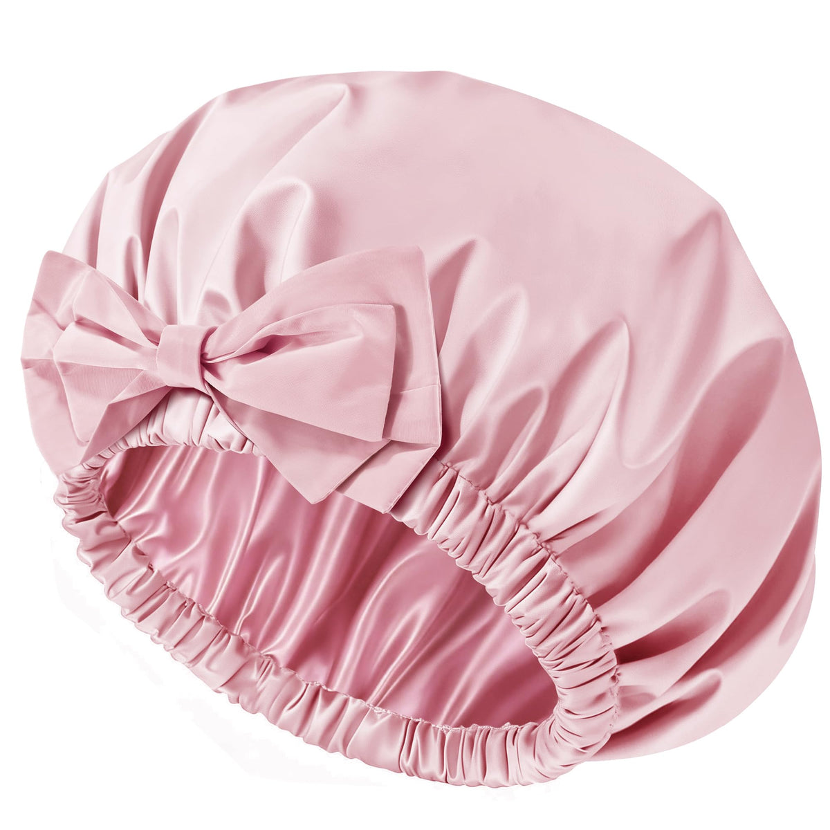 Shower Cap for Women, Large Waterproof Reusable Hair Cap with Bow