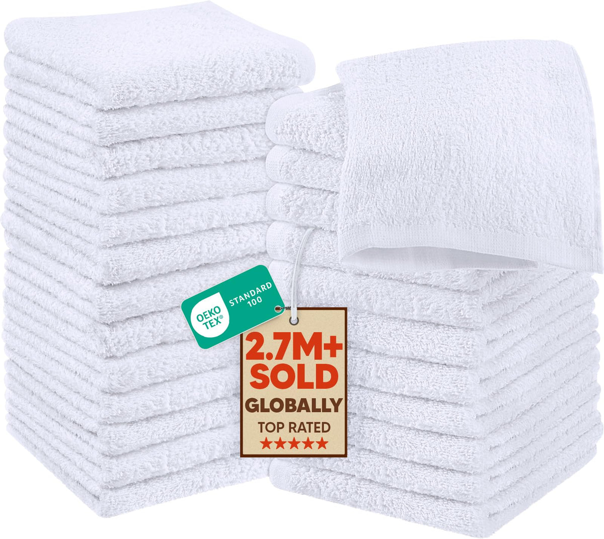 Utopia Towels 12 Pack Washcloths, 12x12 in, 100% Cotton, White