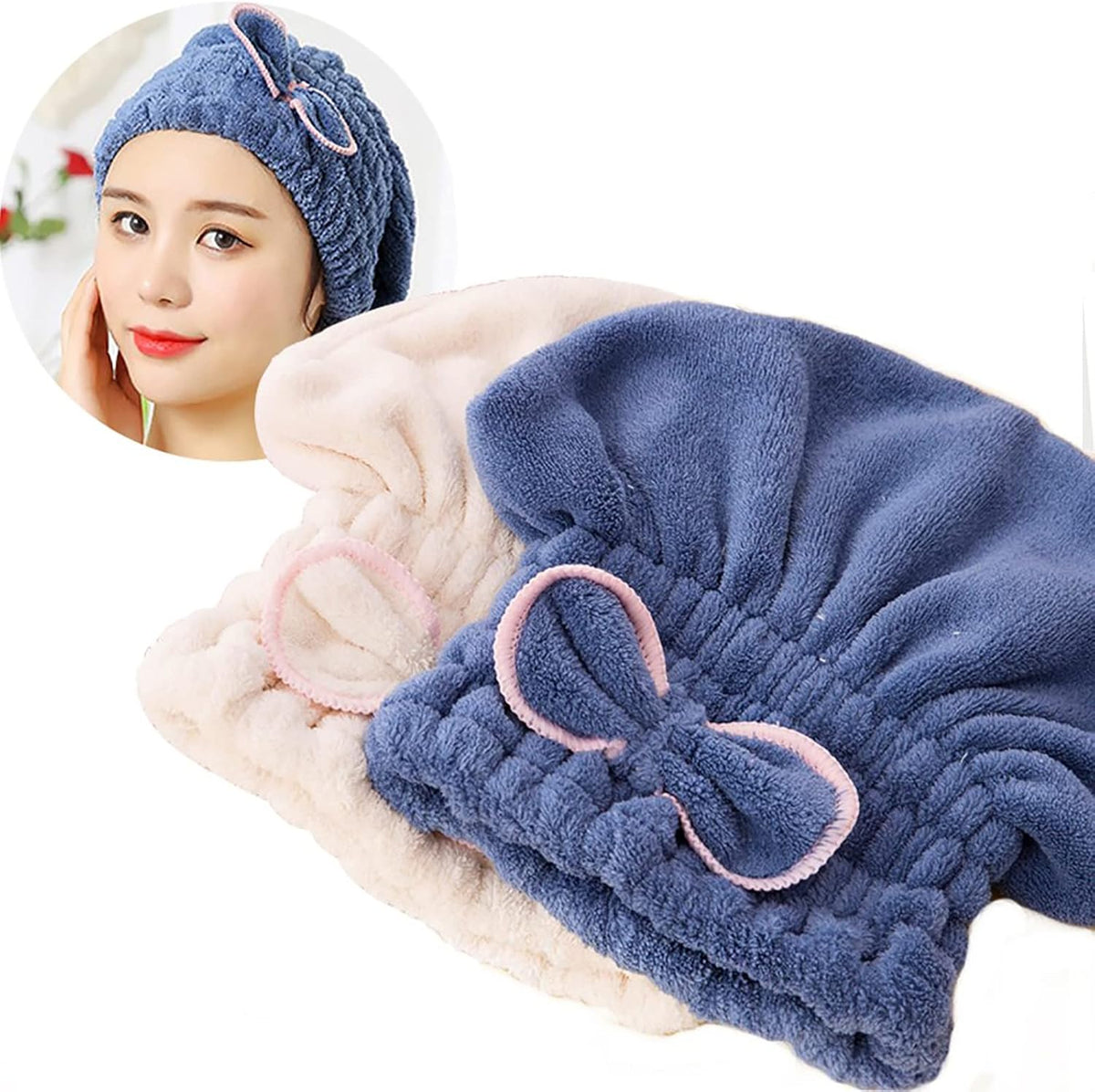 Jseng 3PC Microfiber Hair Towel Caps, Extreme Soft & Ultra Absorbent, Fast Drying Hair Drying Caps Towel Turban Wrap for Wet Hair Women