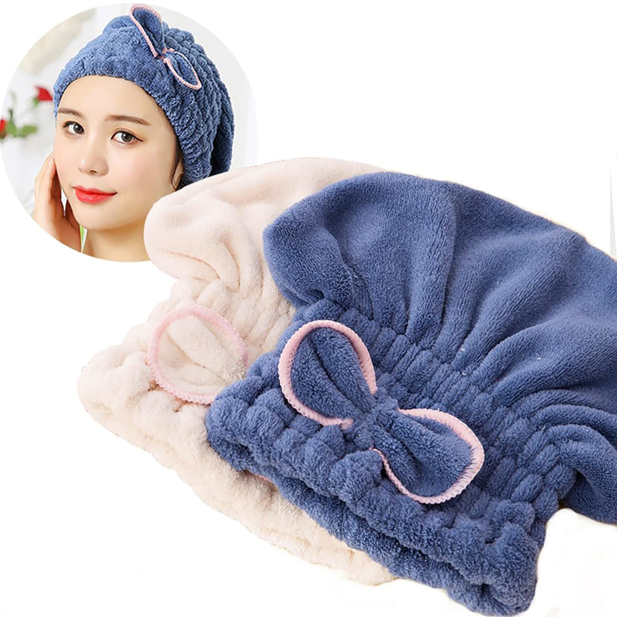 Jseng 3PC Microfiber Hair Towel Caps, Extreme Soft & Ultra Absorbent, Fast Drying Hair Drying Caps Towel Turban Wrap for Wet Hair Women