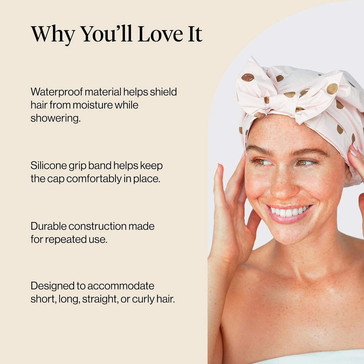 Kitsch Luxury Large Shower Cap for Women - Blush Dot