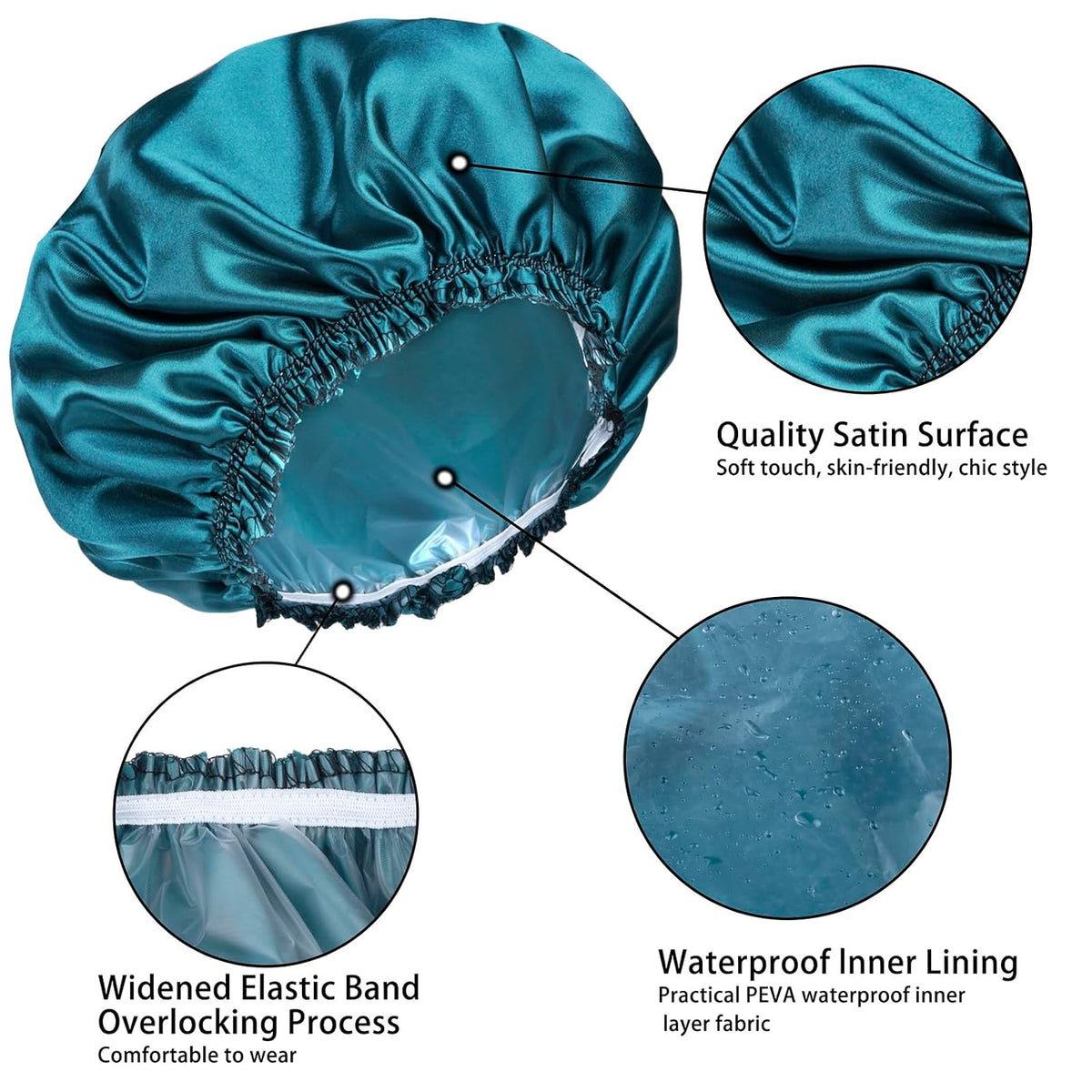 Shower Caps for Women, 4 PCS Reusable Waterproof Bath Cap