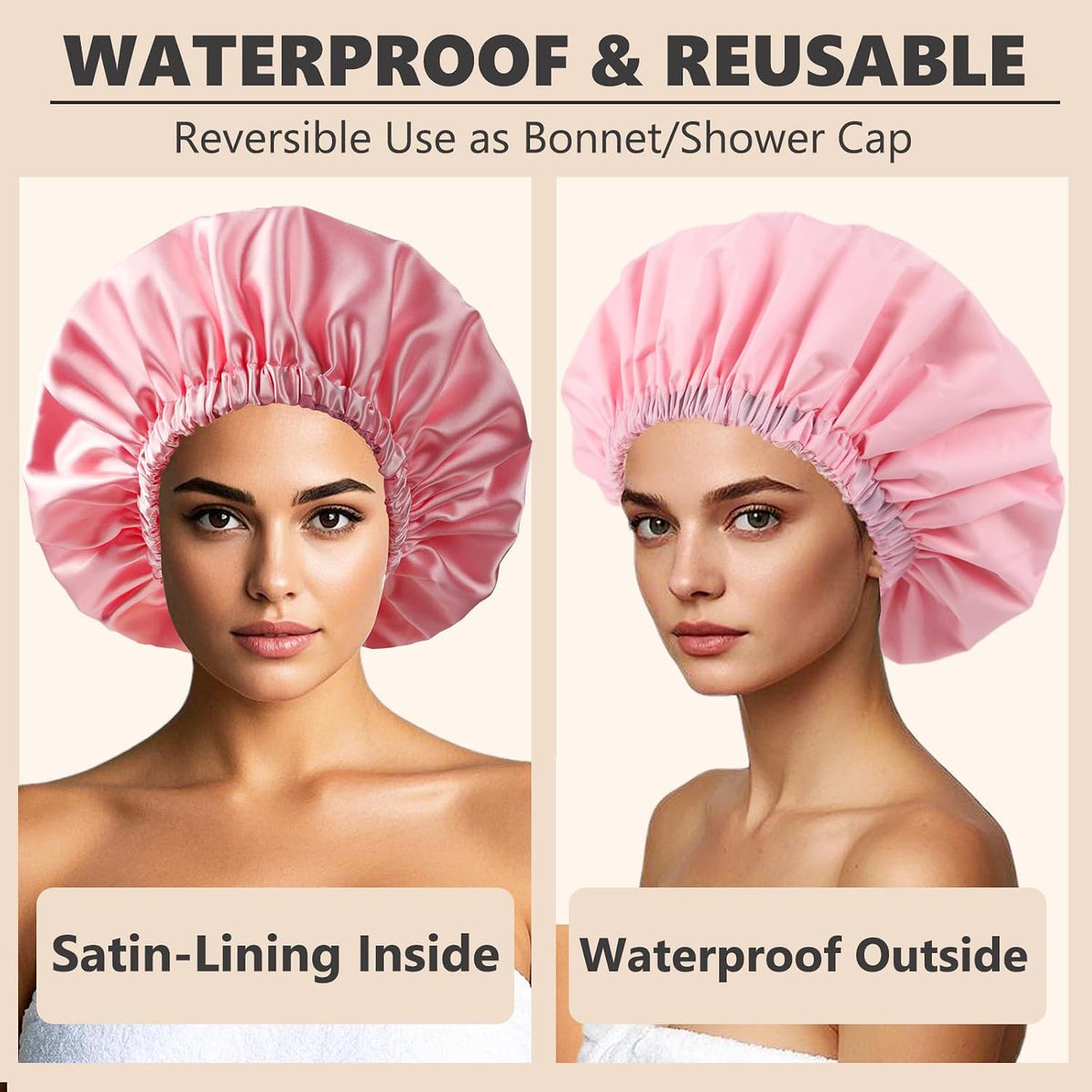 Satin Lined Shower Cap for Men Shower Caps for Women Reusable Waterproof
