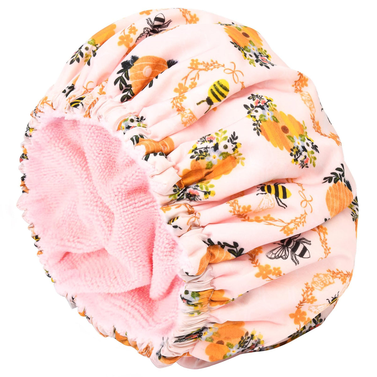 Shower Cap for Women Terry Lined Bee Bath Cap Large Reusable Waterproof Elastic Band Beekeeper Shower Caps for Long Thick Hair Soft Bath Shower Hair Caps