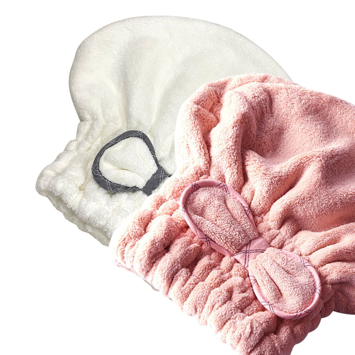 Jseng 2PC Microfiber Hair Drying Caps, Extrame Soft & Ultra Absorbent, Fast Drying Hair Turban Wrap Towels Shower Cap for Girls and Women