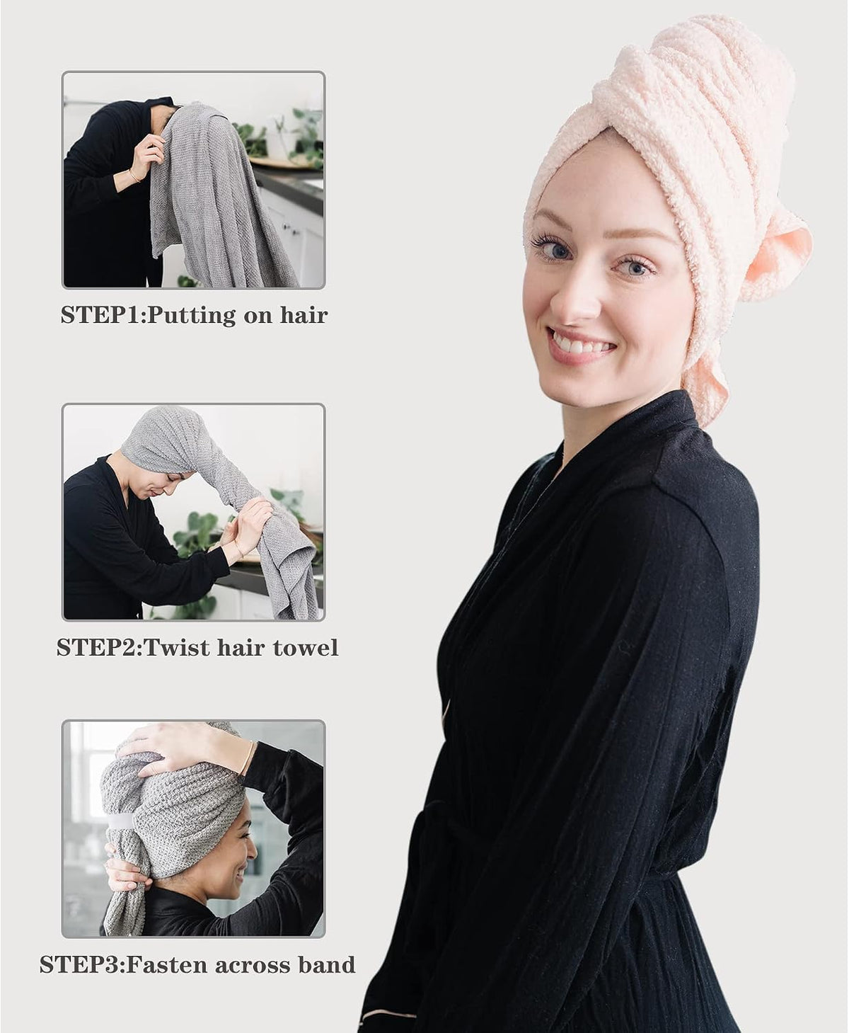 ROLSHOL 2-Pack Large Microfiber Hair Towel Wraps for Women, 27 × 39 in