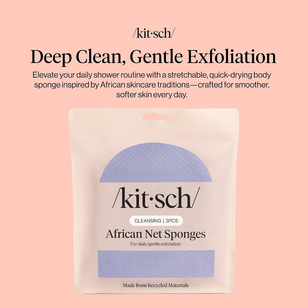 Kitsch African Net Sponge – Exfoliating Body Scrubber – Ocean Blue, 3 Pcs