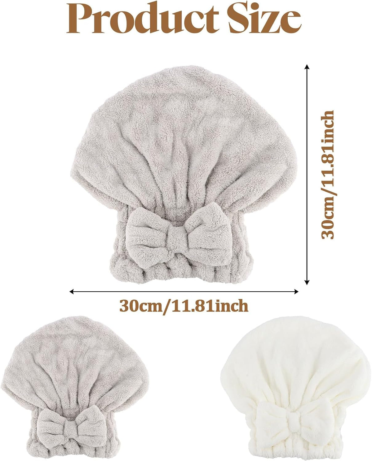 2Pcs Shower Cap Hair Towel Wrap for Women Ultra Absorbent Microfiber Hair Drying Caps with Cute Bow, Soft Plush Hair Towel Wraps for Women Girls (White&Gray)