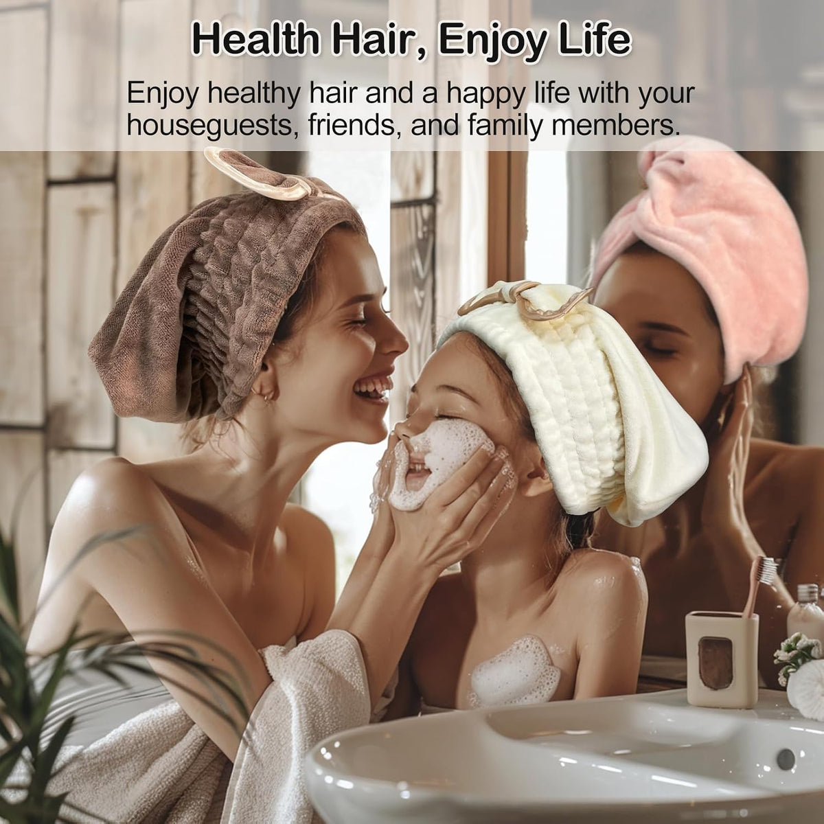 Jseng Microfiber Hair Towel Caps for Women with Cute Bowtie, 2Packs Fast Drying Hair Towel Caps for Curly Long Wet Hair Anti Frizz