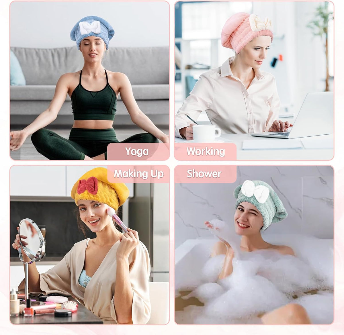 Microfiber Hair Drying Caps, 5-Pack Extra Soft and Ultra Absorbent