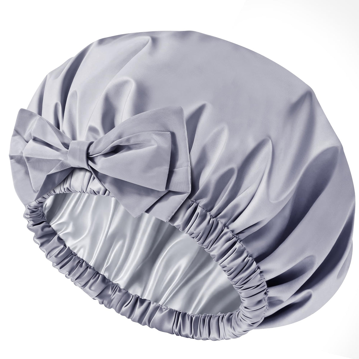 Shower Cap for Women, Large Waterproof Reusable Hair Cap with Bow