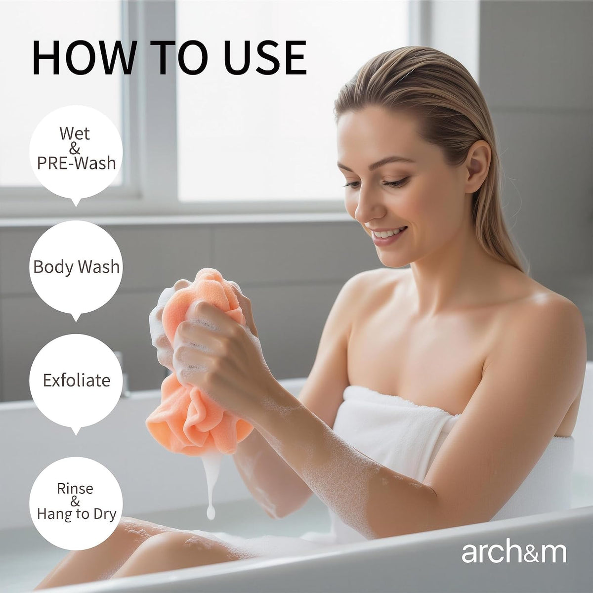 ARCH&M Exfoliating Washcloth & Japanese Shower Towel, Body Scrubber, 3 Pack
