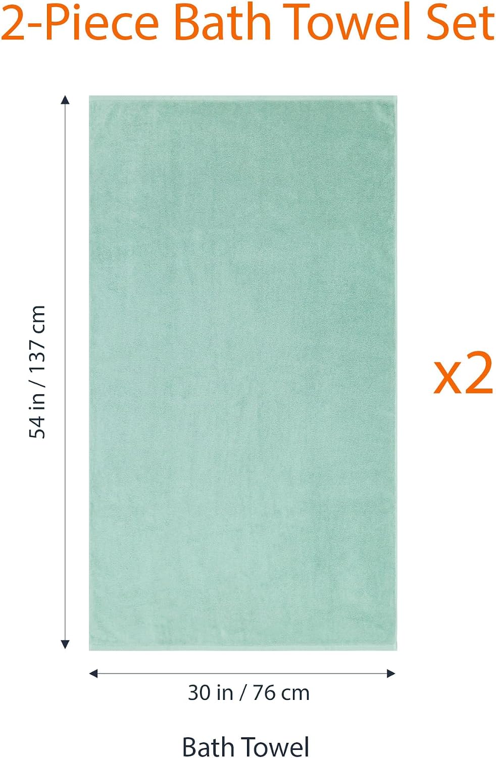 Amazon Basics 2-Pack Quick-Dry Lightweight Moisture Absorbing Bath Towel, 100% Cotton, 54" x 30", Seafoam Green