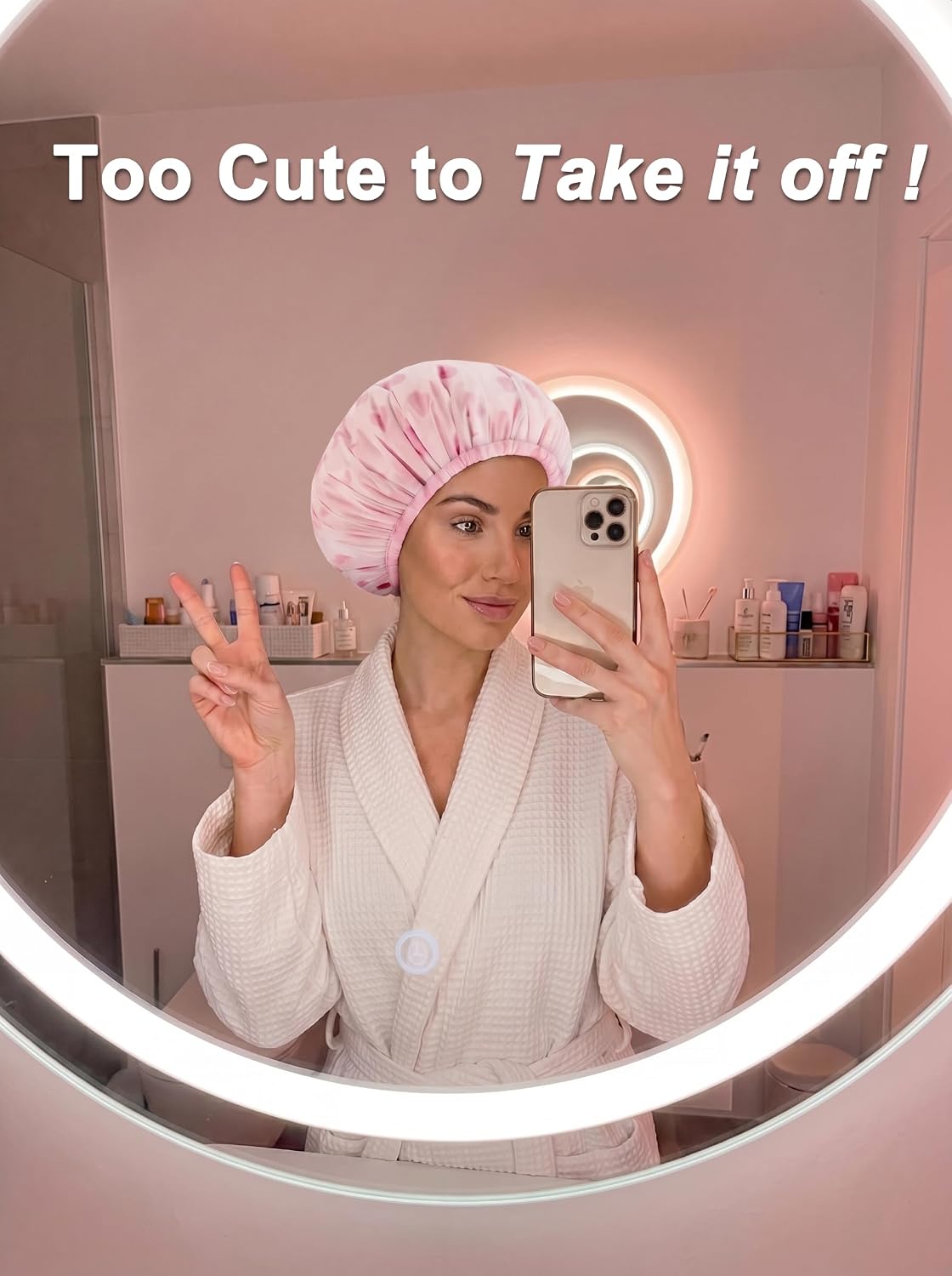 Auban Shower Cap, Shower Cap for Women Terry Cloth Lined EVA Exterior Reusable Double Layer Waterproof, Large Bath Hair Cap, Hotel Travel Essentials Accessories Cleaning Supplies(Pink)
