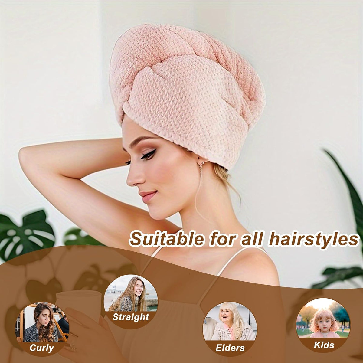 Soft Microfiber Hair Drying Towel Wrap, 5 Pack Elastic Hair