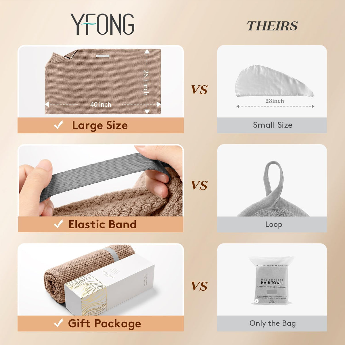 YFONG Large Microfiber Hair Towel Wrap for Women, 26" X 40" Super Absorbent