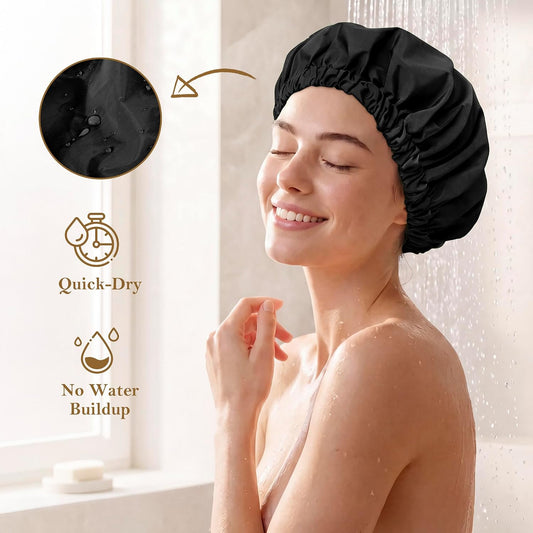 Shower Cap for Women, Reusable Waterproof Long Hair Bonnet