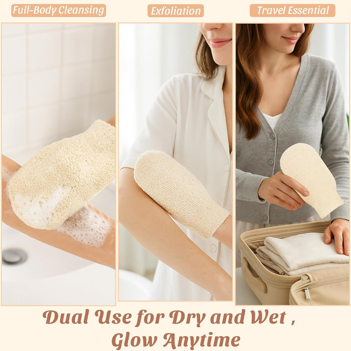2-Pack Hemp Bath Gloves – Natural Shower Mitts for Body Scrub, Gentle Exfoliating Washcloth Mittens for Men & Women Skincare