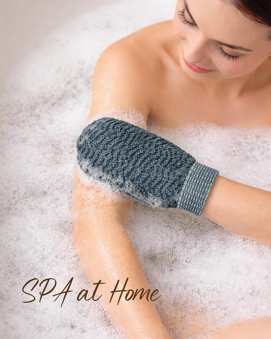 Exfoliating Gloves 2 Pack, Wave Texture Exfoliating Mitt for Dead Skin Remover, Body Scrub Gloves for Bath Shower, Korean Exfoliating Mitt, Loofah Alternative Body Scrubber for Women & Men