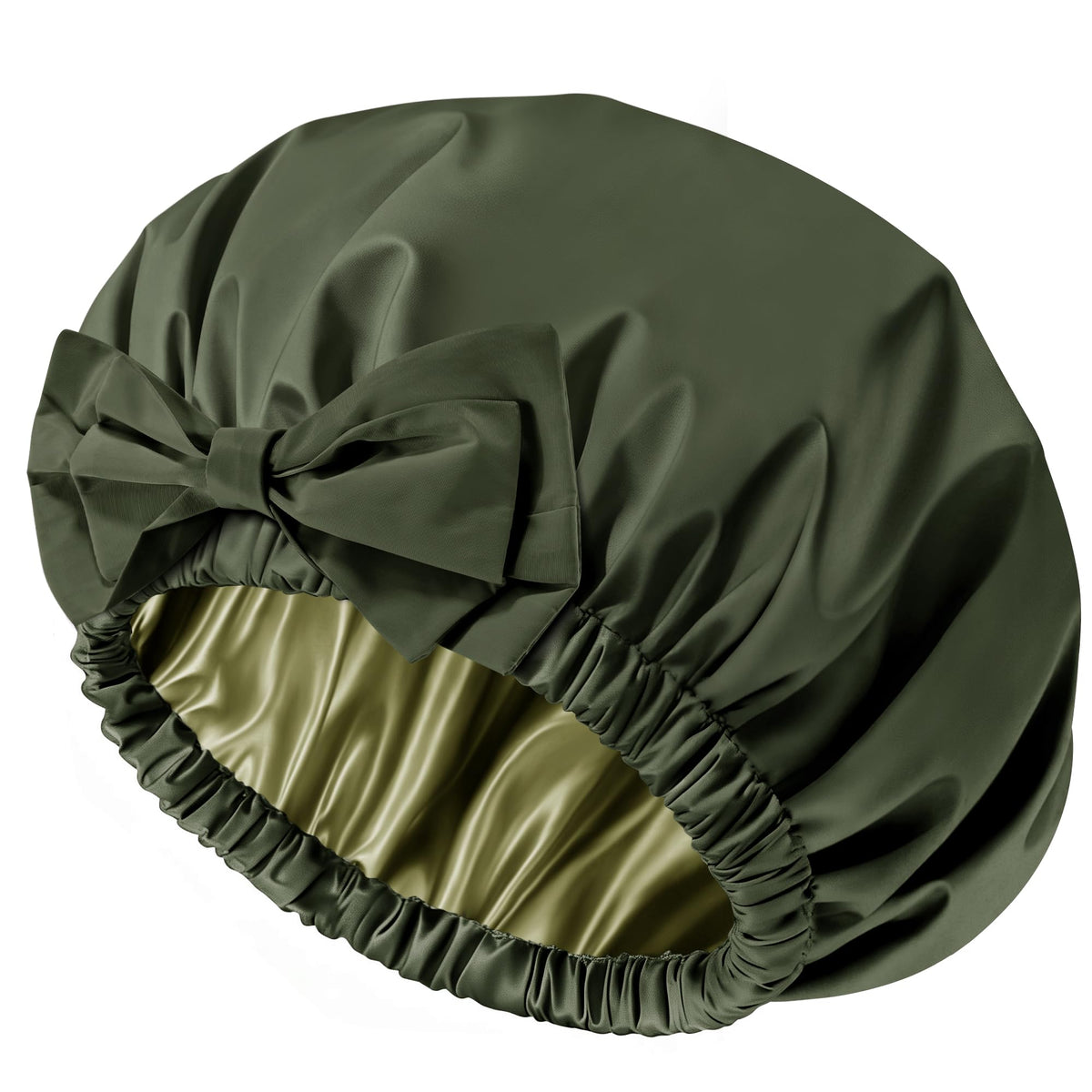 Shower Cap for Women, Large Waterproof Reusable Hair Cap with Bow