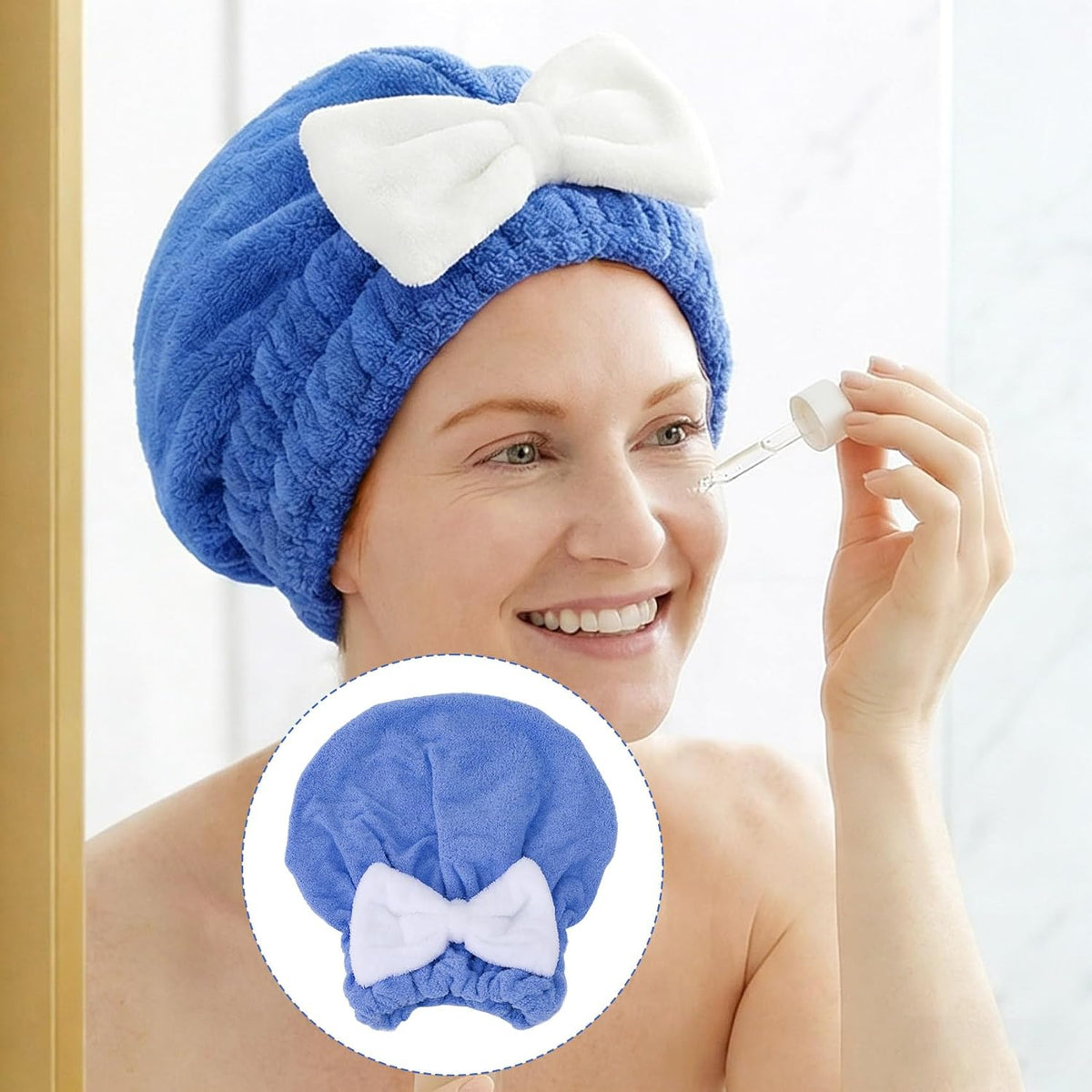 2PCS Hair Towel Wrap for Women, Soft Microfiber Hair Drying Caps with Bow, Super Absorbent Fast Drying Towel Wrap for Shower Bathroom Daily - Pink, Blue